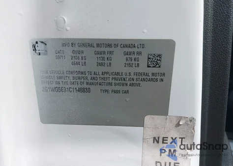 2012 Chevrolet Impala Lt from USA, damaged, VIN 2G1WG5E31C1148830